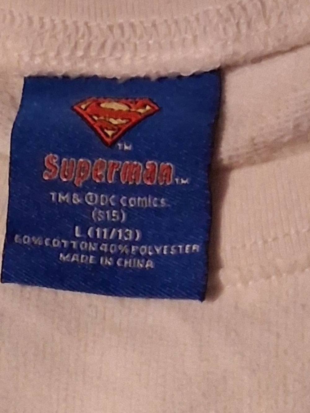 DC Comics White Long Sleeve Sweatshirt with Light Blue and Black Superman Shield - Picture 6 of 6